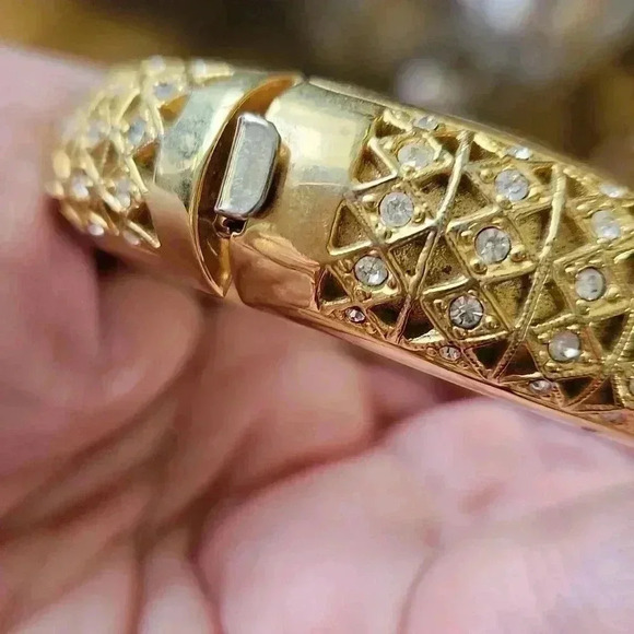 Goldtone Rhinestone Bangle Statement Bracelet - Picture 6 of 9